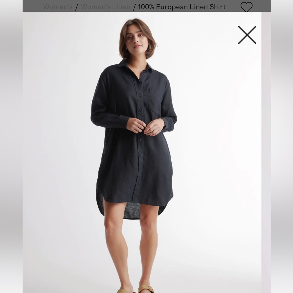 Quince 100% Linen Black Button-Up Shirt Dress Large